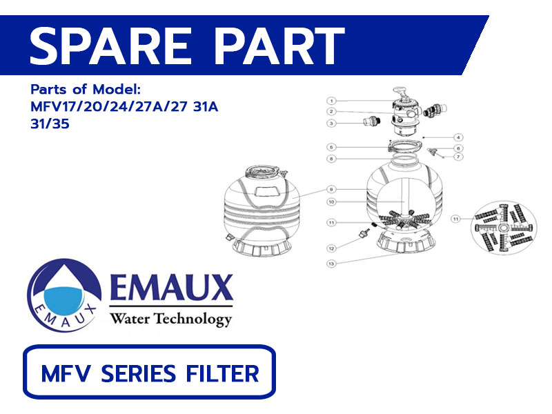 อะไหล่ถังกรองสระว่ายน้ำ EMAUX MFV Series Filter